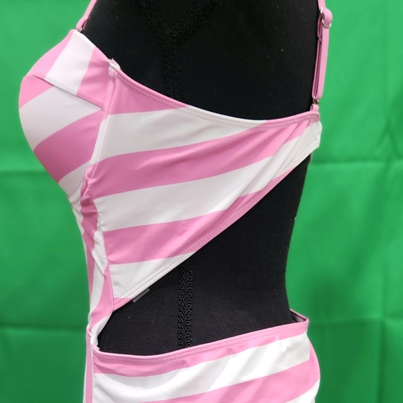 new pink and white stripe bathing suit swimsuit size xl pinup 50s retro barbie - Picture 6 of 11